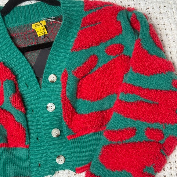 Daisy Red and Green Women's Crop Cardigan - Picture 3 of 7